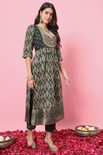 Green color cotton silk graceful festive wear readymade suit with dupatta