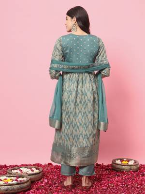 Sky blue color cotton silk graceful festive wear readymade suit with dupatta 2