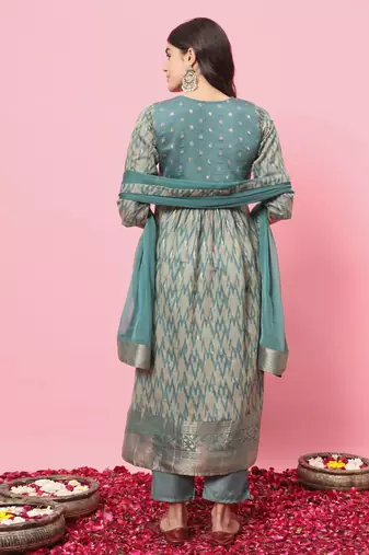 Sky blue color cotton silk graceful festive wear readymade suit with dupatta