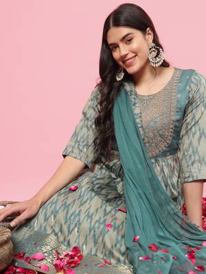 Sky blue color cotton silk graceful festive wear readymade suit with dupatta 3