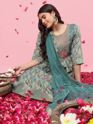 Sky blue color cotton silk graceful festive wear readymade suit with dupatta 5