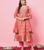 Peach color cotton silk  graceful festive wear readymade suit with dupatta