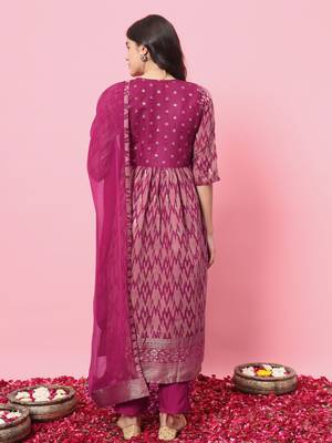 Purple color cotton silk  graceful festive wear readymade suit with dupatta 2