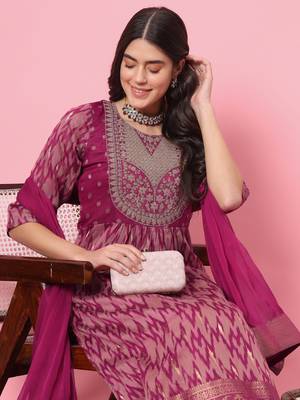 Purple color cotton silk  graceful festive wear readymade suit with dupatta 3