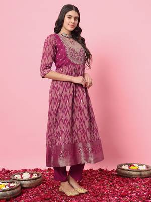 Purple color cotton silk  graceful festive wear readymade suit with dupatta 4