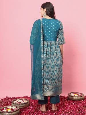 Teal blue color cotton silk  graceful festive wear readymade suit with dupatta 2