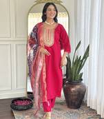 Pink color chanderi silk fabric readymade salwar kameez for rich ethnic looks