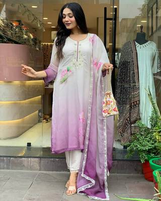 Purple color tebby silk fabric readymade salwar kameez for rich ethnic looks 2