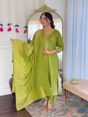 Green color viscosee jacquard readymade salwar kameez for rich looks 1