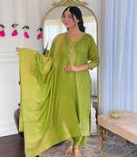 Green color viscosee jacquard fabric readymade salwar kameez for rich ethnic looks