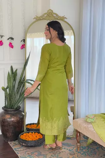 Green color viscosee jacquard readymade salwar kameez for rich looks
