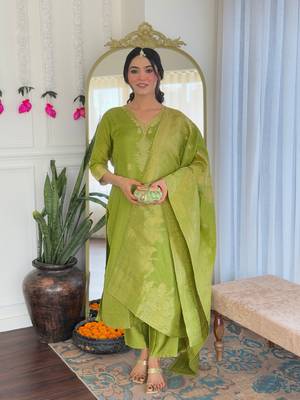 Green color viscosee jacquard readymade salwar kameez for rich looks 3