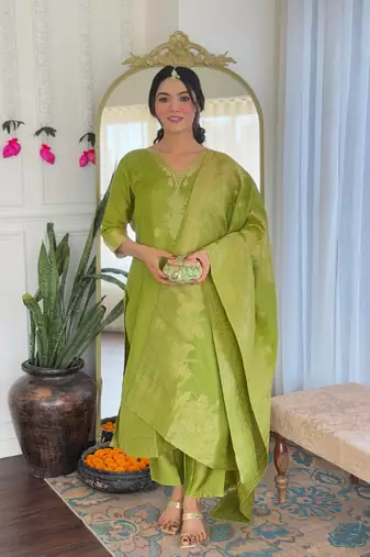 Green color viscosee jacquard readymade salwar kameez for rich looks