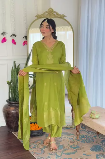 Green color viscosee jacquard readymade salwar kameez for rich looks