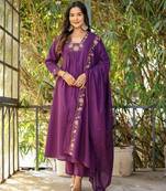 Lavender color rayon slub fabric readymade salwar kameez for rich ethnic looks