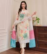 Cream color tebby silk fabric readymade salwar kameez for rich ethnic looks