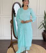 Sky blue color cotton fabric partywear readymade kurta set