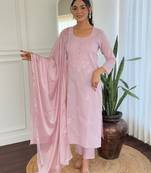 Pink color cotton fabric partywear readymade kurta set