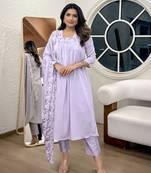 Lavender color chinon fabric partywear readymade kurta set