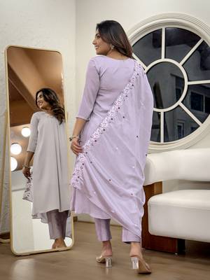 Lavender color chinon partywear readymade kurta set 2