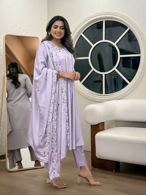 Lavender color chinon partywear readymade kurta set 4