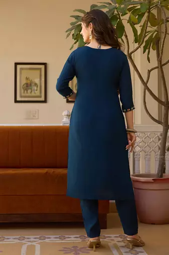 Blue color viscosee chanderi partywear readymade kurta set