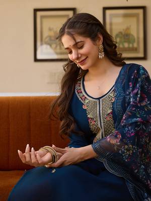 Blue color viscosee chanderi partywear readymade kurta set 3