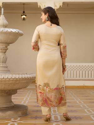 Beige color viscosee assam silk partywear readymade kurta set 2