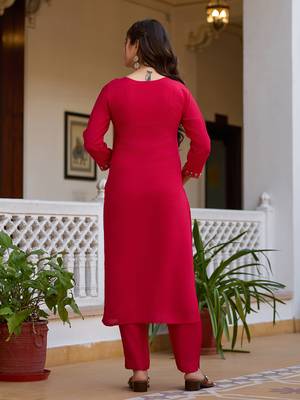 Red color viscosee chanderi partywear readymade kurta set 2