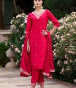 Red color rayon slub fabric partywear readymade kurta set