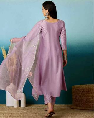 Purple color silk blend partywear readymade kurta set 2