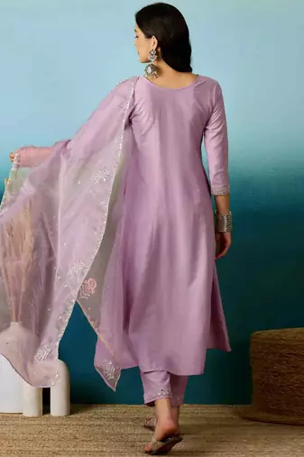 Purple color silk blend partywear readymade kurta set
