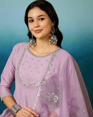 Purple color silk blend partywear readymade kurta set 3