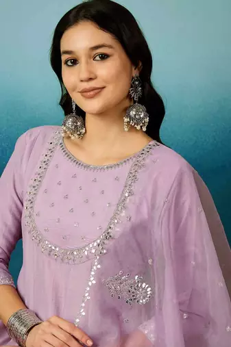 Purple color silk blend partywear readymade kurta set