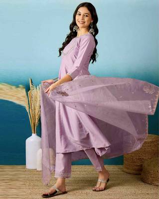 Purple color silk blend partywear readymade kurta set 4
