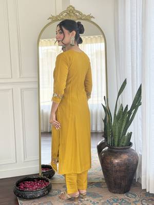 Yellow color chanderi partywear readymade kurta set 2