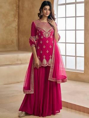 Pink color georgette fabric partywear readymade kurta set 1