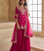 Pink color georgette fabric partywear readymade kurta set