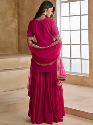 Pink color georgette fabric partywear readymade kurta set 2