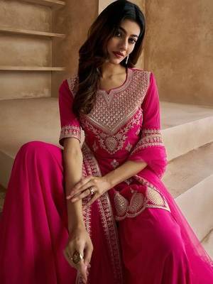 Pink color georgette fabric partywear readymade kurta set 3