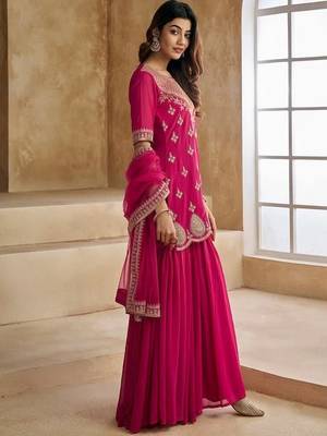 Pink color georgette fabric partywear readymade kurta set 4