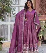 Onion color beautiful designer viscose cosmos fabric ceremonial wear gown with dupatta