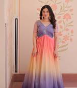 Lavender color gold crush fabric elegant and stylish ceremonial gown for girls