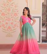 Pink color gold crush fabric elegant and stylish ceremonial gown for girls