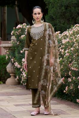 Mahendi color viscosee rayon partywear readymade salwar kameez for trendy looks 1