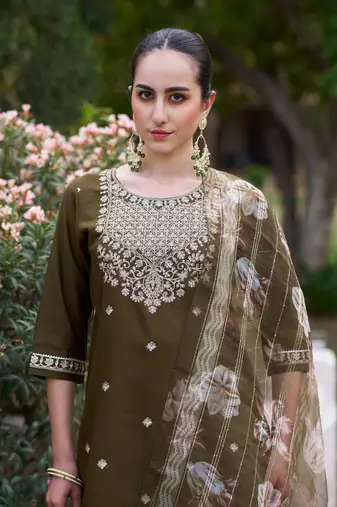 Mahendi color viscosee rayon partywear readymade salwar kameez for trendy looks