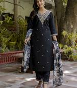 Black color viscose rayon fabric partywear readymade salwar kameez for trendy looks