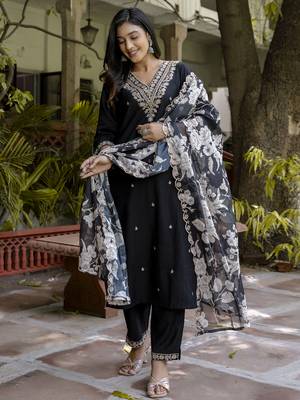 Black color viscosee rayon partywear readymade salwar kameez for trendy looks 4