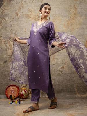Lavender color viscosee rayon partywear readymade salwar kameez for trendy looks 5