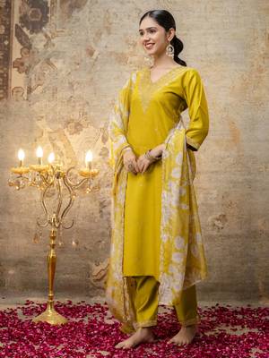 Yellow color viscosee rayon partywear readymade salwar kameez for trendy looks 1